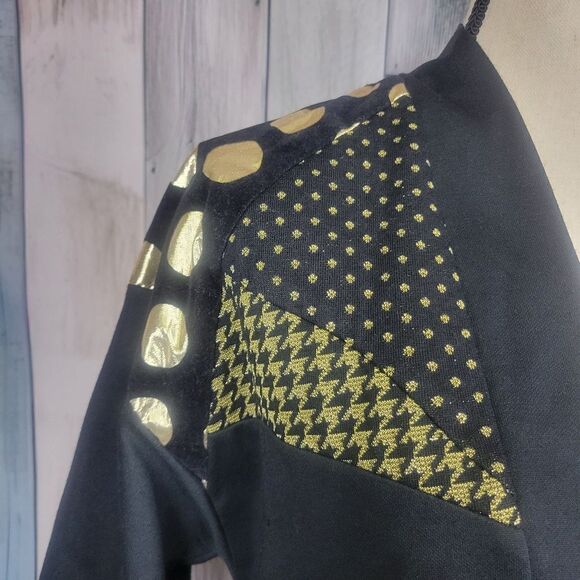 Vintage Vicky Vaughn Black Gold Geometric Open Front Cardigan Duster Shirt M L - Picture 4 of 9